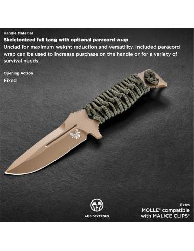 Cuchillo Táctico Benchmade Adamas 375 Paracord OD Tierra Plana