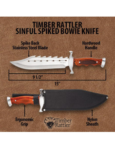 Cuchillo Bowie Timber Rattler con Púas 24.13 cm y Funda 2