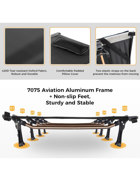 Cama de Camping Plegable KingCamp 120kg con Almohadilla Negra