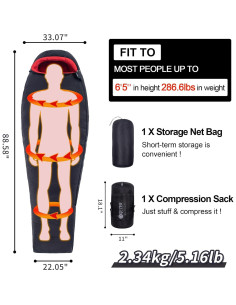 Saco de dormir QEZER Momia 0C Nylon Plumón 90% -22C 2