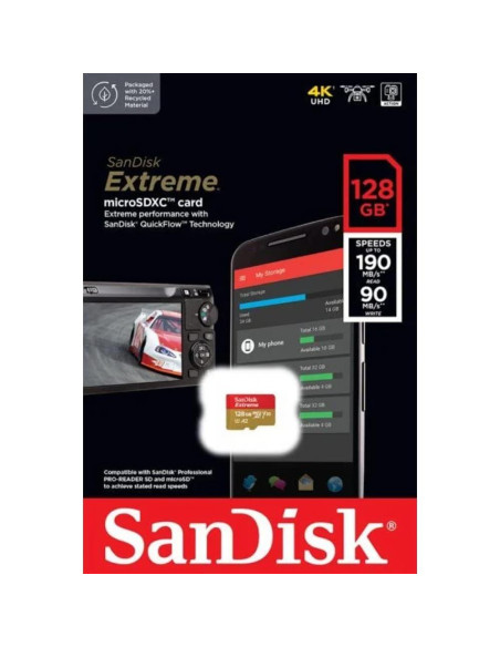 Tarjeta microSD SanDisk Extreme 128GB UHS-I 190MB/s 4K Tarjeta microSD SanDisk Extreme 128GB UHS-I 190MB/s 4K