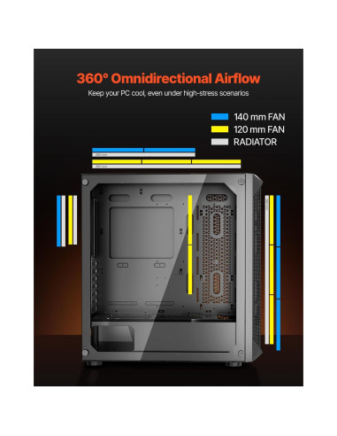 Caja de Juegos para PC VEVOR Torre Completa 3 Ventiladores PWM