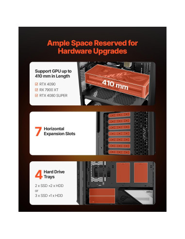 Caja de Juegos para PC VEVOR Torre Completa 3 Ventiladores PWM