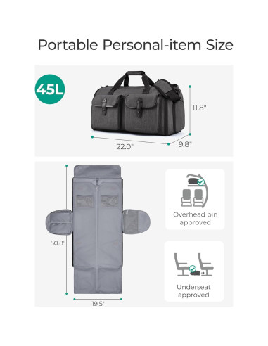 Bolsa de Ropa Duffle BAGSMART 2 en 1 Negra 45L