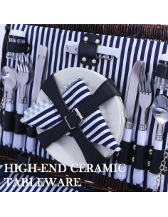 Cesta de Picnic de Mimbre Neti Neti para 4 Personas con Enfriador y Manta Impermeable 2