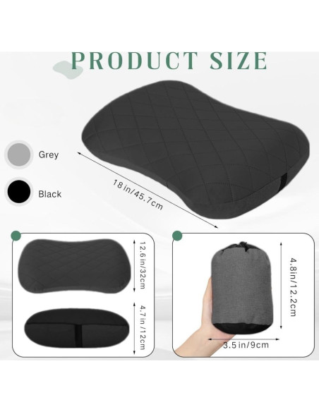 Almohada Inflable de Camping MIRouer Negra Ergonómica 43x30 cm