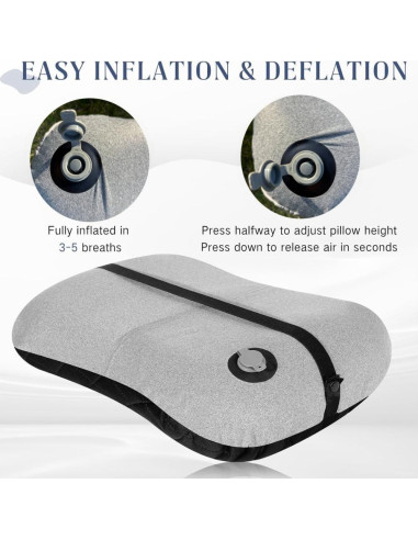 Almohada Inflable de Camping MIRouer Negra Ergonómica 43x30 cm