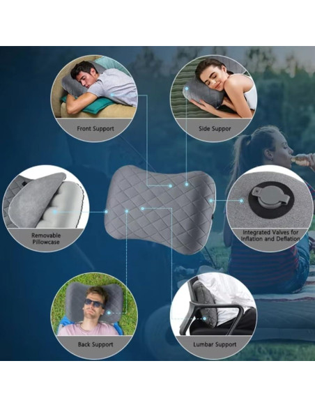 Almohada Inflable de Camping MIRouer Negra Ergonómica 43x30 cm