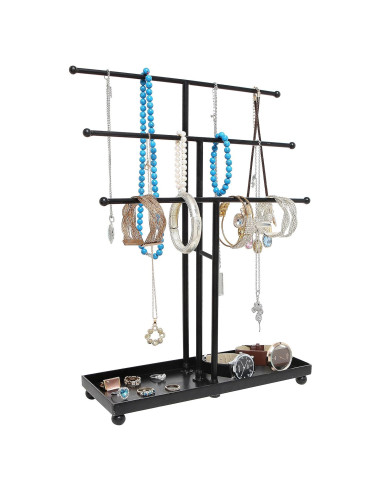 Organizador de Joyería MyGift, Metal Negro 3 Niveles con Bandeja