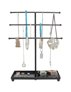 Organizador de Joyería MyGift, Metal Negro 3 Niveles con Bandeja 2