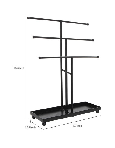Organizador de Joyería MyGift, Metal Negro 3 Niveles con Bandeja