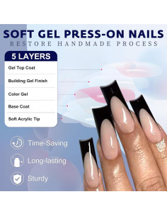 Kit 120 Uñas Postizas Francesas Bellelfin Cuadradas 15.6cm 2