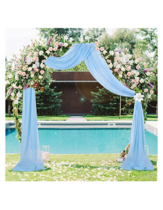 Cortinas de Chiffon Azul Bebé ShinyBeauty 2 Paneles 0.73m x 6.1m