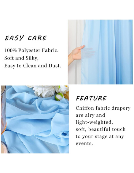 Cortinas de Chiffon Azul Bebé ShinyBeauty 2 Paneles 0.73m x 6.1m