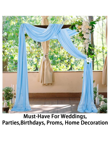 Cortinas de Chiffon Azul Bebé ShinyBeauty 2 Paneles 0.73m x 6.1m