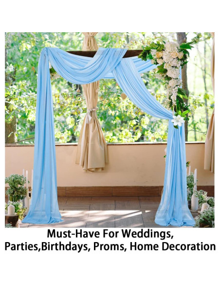 Cortinas de Chiffon Azul Bebé ShinyBeauty 2 Paneles 0.73m x 6.1m