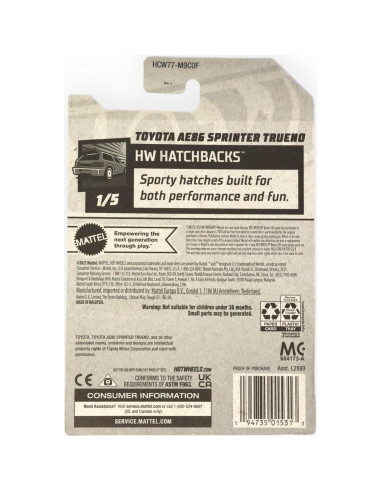 DieCast Hot Wheels Toyota AE86 Sprinter Trueno 1:64 Rojo