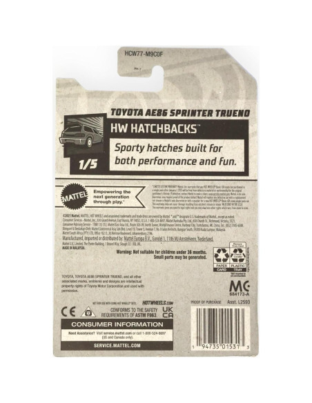 DieCast Hot Wheels Toyota AE86 Sprinter Trueno 1:64 Rojo