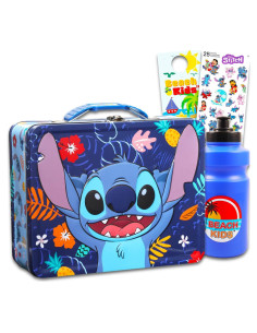 Conjunto Almuerzo Lata Stitch Disney con Botella y Stickers