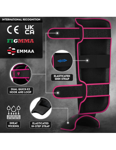 Protectores de Espinillas RDX KARA Rosa X-Large para Kickboxing y MMA