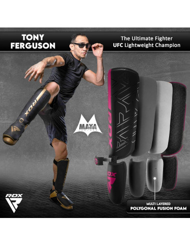 Protectores de Espinillas RDX KARA Rosa X-Large para Kickboxing y MMA