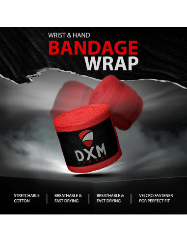 Guantes de Boxeo DXM SPORTS Vendajes Elásticos 180cm Rojo