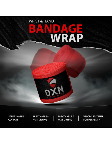 Guantes de Boxeo DXM SPORTS Vendajes Elásticos 180cm Rojo