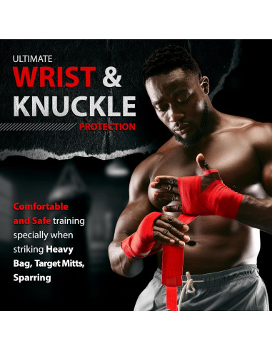 Guantes de Boxeo DXM SPORTS Vendajes Elásticos 180cm Rojo