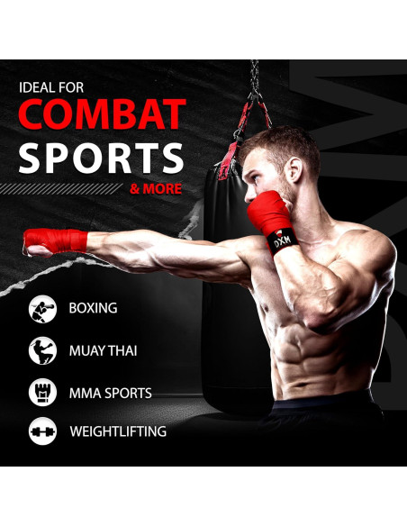 Guantes de Boxeo DXM SPORTS Vendajes Elásticos 180cm Rojo