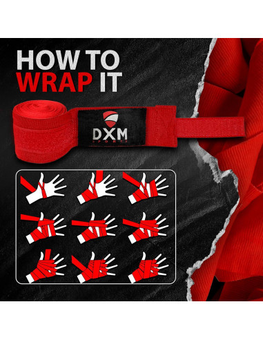 Guantes de Boxeo DXM SPORTS Vendajes Elásticos 180cm Rojo
