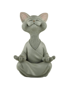 Estatua de Jardín Buda Gato Gris Meditando 30.48 cm - Resina