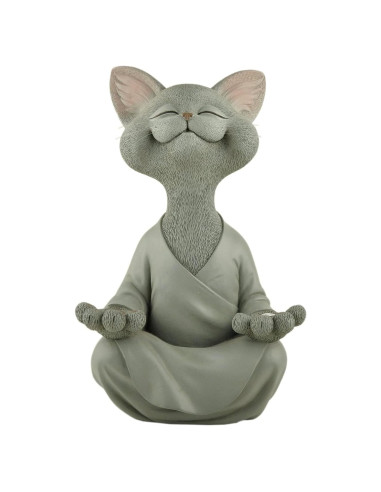 Estatua de Jardín Buda Gato Gris Meditando 30.48 cm - Resina