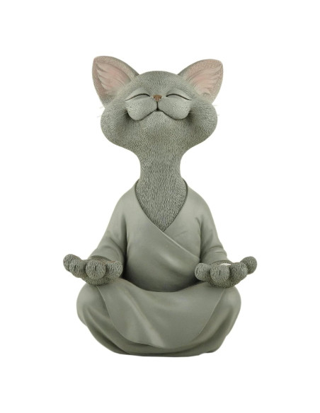 Estatua de Jardín Buda Gato Gris Meditando 30.48 cm - Resina