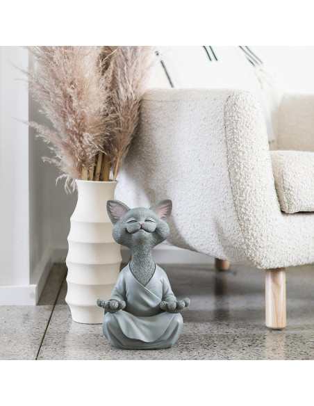 Estatua de Jardín Buda Gato Gris Meditando 30.48 cm - Resina