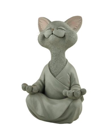 Estatua de Jardín Buda Gato Gris Meditando 30.48 cm - Resina