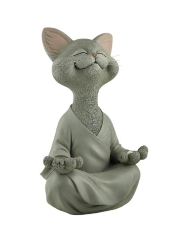 Estatua de Jardín Buda Gato Gris Meditando 30.48 cm - Resina