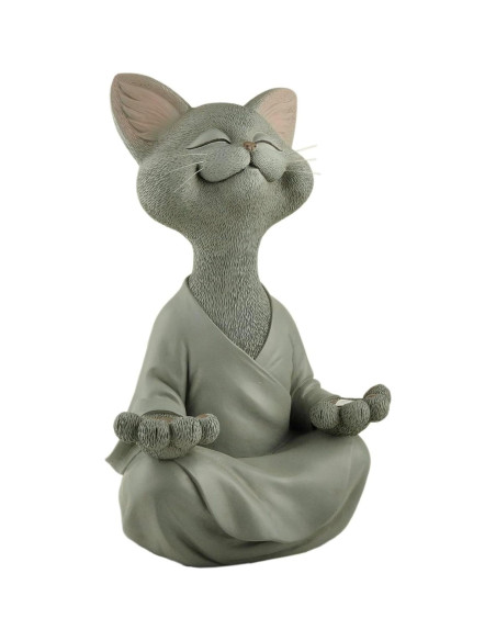Estatua de Jardín Buda Gato Gris Meditando 30.48 cm - Resina