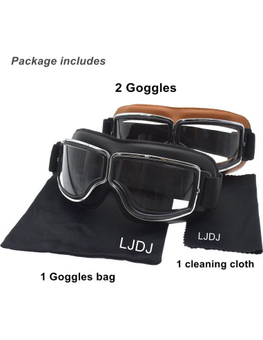 Gafas de Motocicleta Vintage LJDJ 2 Paquetes Antiempañantes