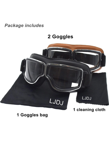 Gafas de Motocicleta Vintage LJDJ 2 Paquetes Antiempañantes