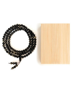 Collar Mala de Obsidiana Negra con Brillo Dorado 108 Cuentas