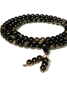 Collar Mala de Obsidiana Negra con Brillo Dorado 108 Cuentas 2