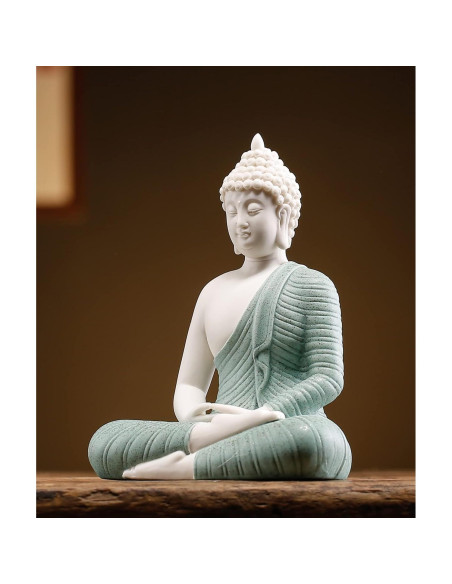 Estatua de Buda Verde Cerámica 15.24 cm para Decoración