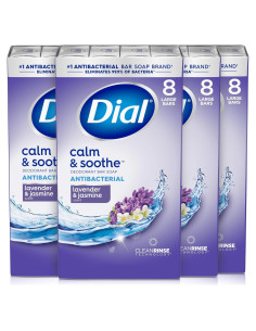 Jabón Antibacteriano Dial Calma y Soothe 4x8 Barras Lavanda