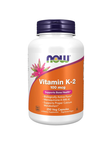 Vitamina K-2 100 mcg NOW Foods - 250 Cápsulas Veganas