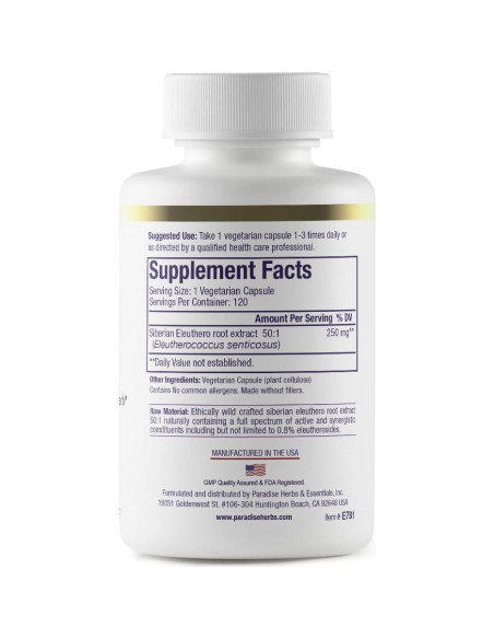 Extracto de Raíz de Eleuthero Paradise Herbs 120 Cápsulas Veganas