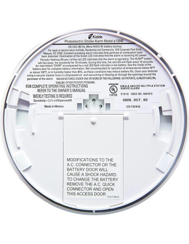 Detector de Humo Kidde i12040 Conectado a la Red 120V
