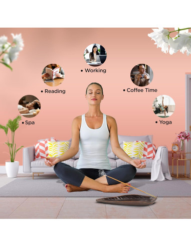 Soporte de Incienso Raajsee Hoja Curva con Varitas Nag Champa 15g