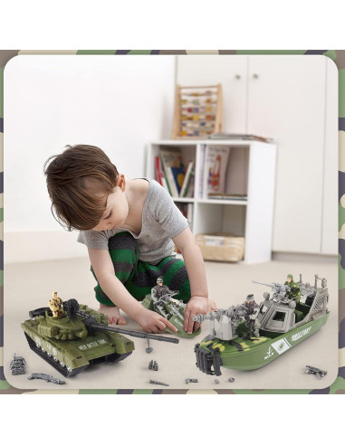 Conjunto de Juguetes Militares deAO con Barco, Tanque y 5 Soldados