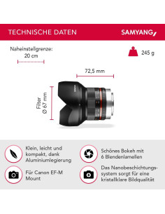Lente Samyang 12mm F2.0 Manual para Canon M - Negro 2