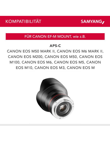 Lente Samyang 12mm F2.0 Manual para Canon M - Negro